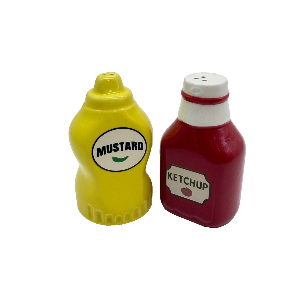 Ceramic Retro Diner Ketchup & Mustard Bottle Salt & Pepper Shakers BBQ Picnic